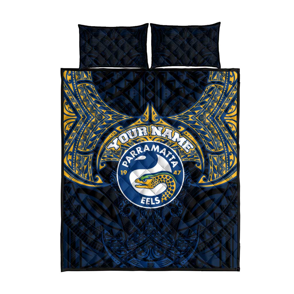 Personalized Parramatta Eels Quilt Bed Set Polynesian Tribal Pattern Style