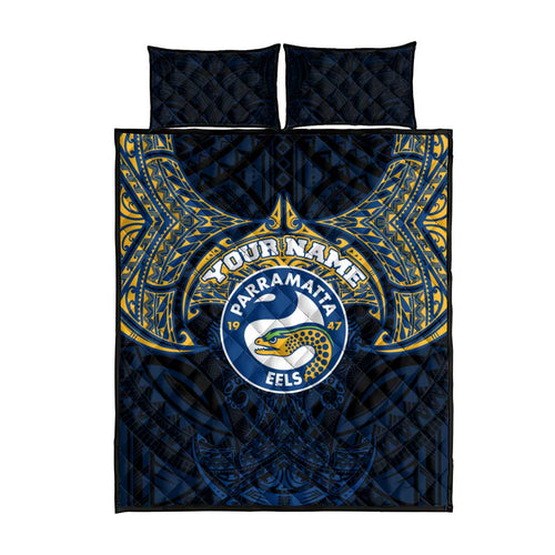 Personalized Parramatta Eels Quilt Bed Set Polynesian Tribal Pattern Style