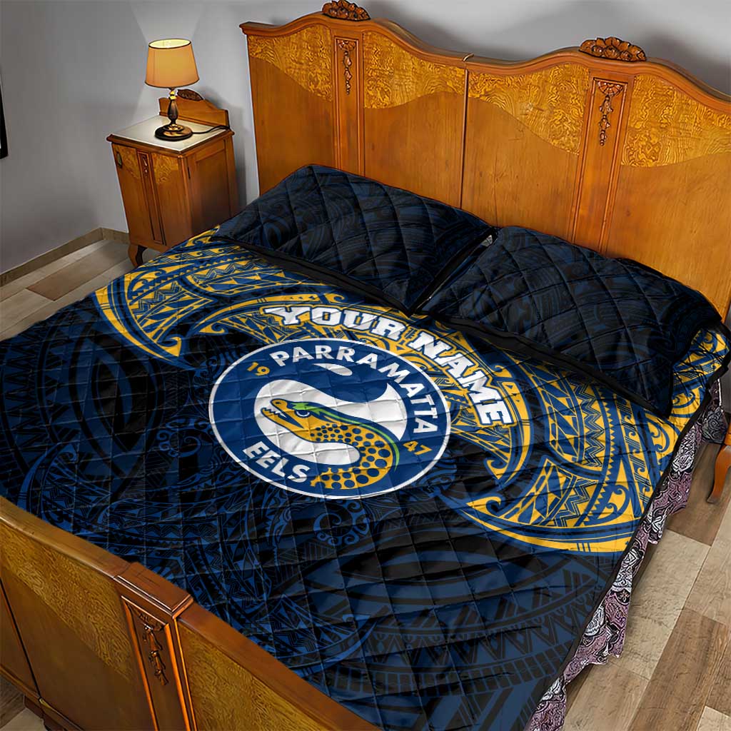 Personalized Parramatta Eels Quilt Bed Set Polynesian Tribal Pattern Style