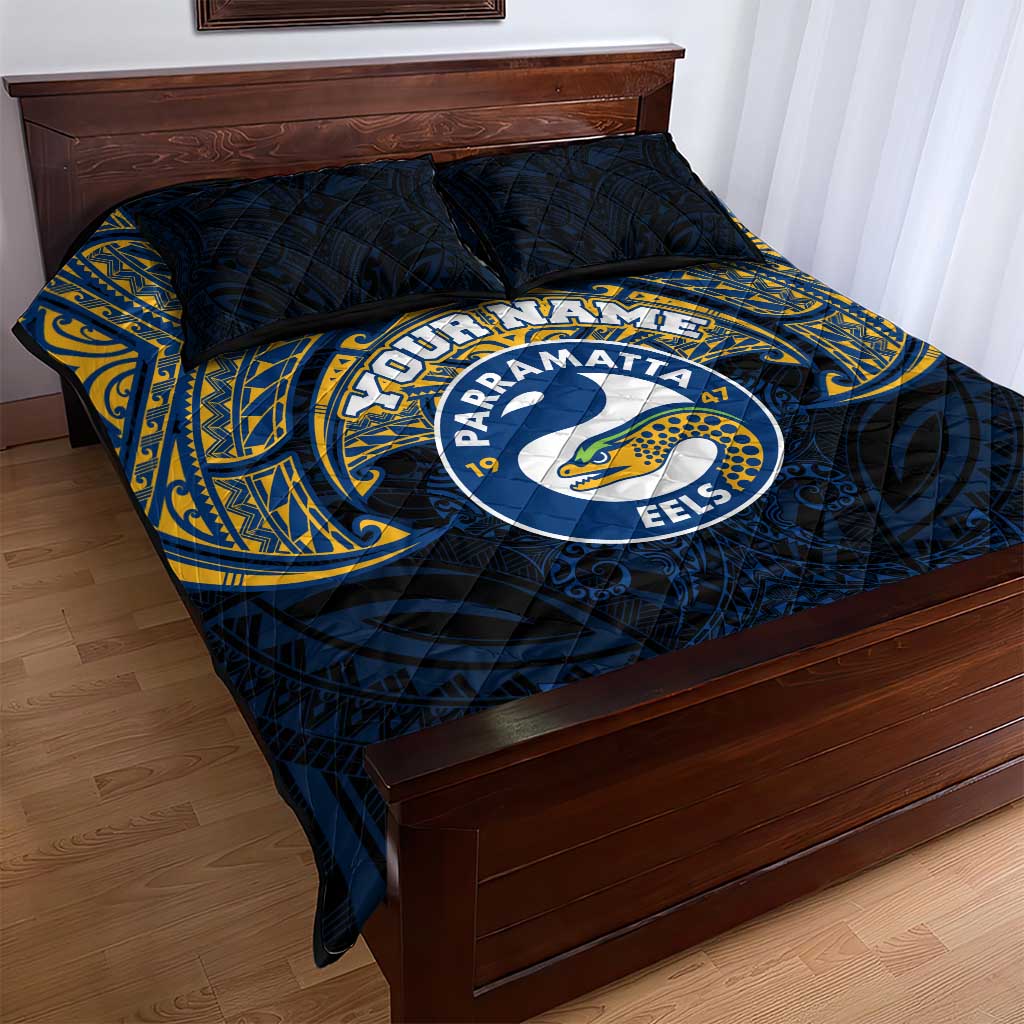 Personalized Parramatta Eels Quilt Bed Set Polynesian Tribal Pattern Style