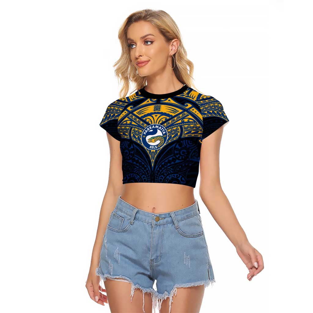 Personalized Parramatta Eels Raglan Cropped T Shirt Polynesian Tribal Pattern Style