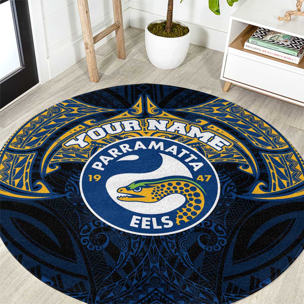 Personalized Parramatta Eels Round Carpet Polynesian Tribal Pattern Style