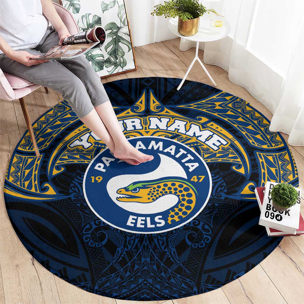 Personalized Parramatta Eels Round Carpet Polynesian Tribal Pattern Style