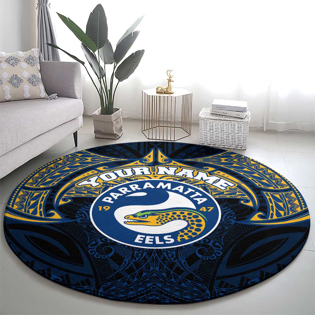 Personalized Parramatta Eels Round Carpet Polynesian Tribal Pattern Style