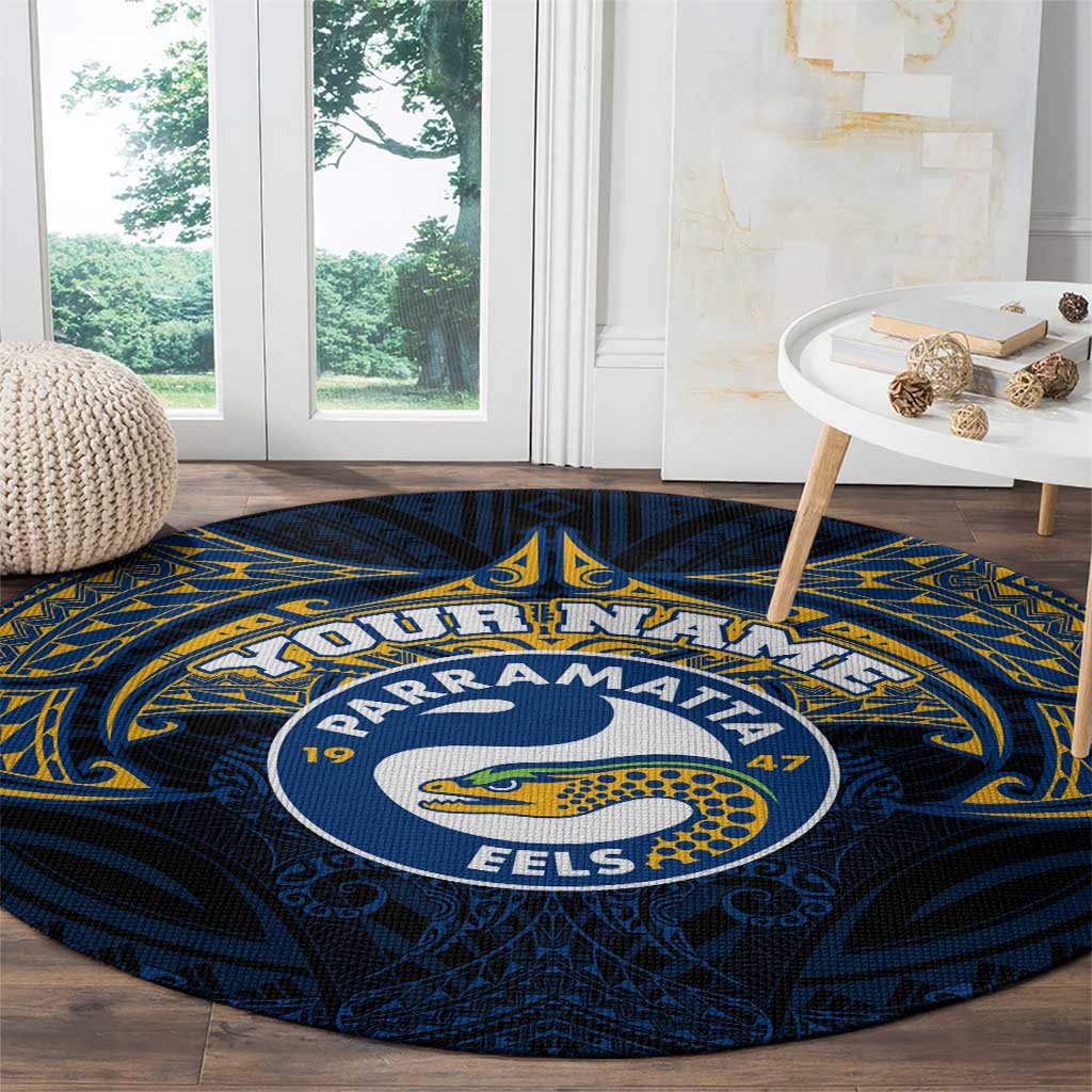 Personalized Parramatta Eels Round Carpet Polynesian Tribal Pattern Style
