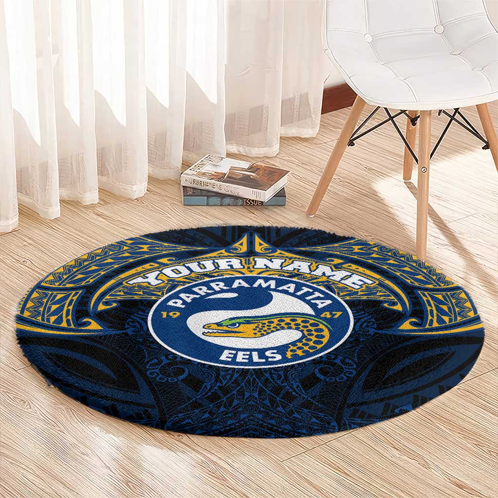Personalized Parramatta Eels Round Carpet Polynesian Tribal Pattern Style