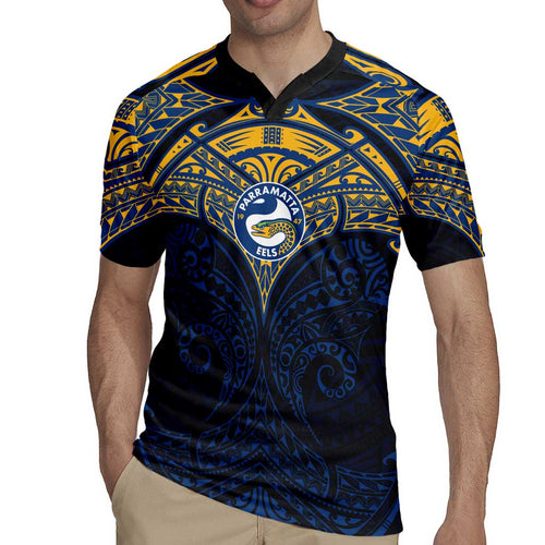 Personalized Parramatta Eels Rugby Jersey Polynesian Tribal Pattern Style