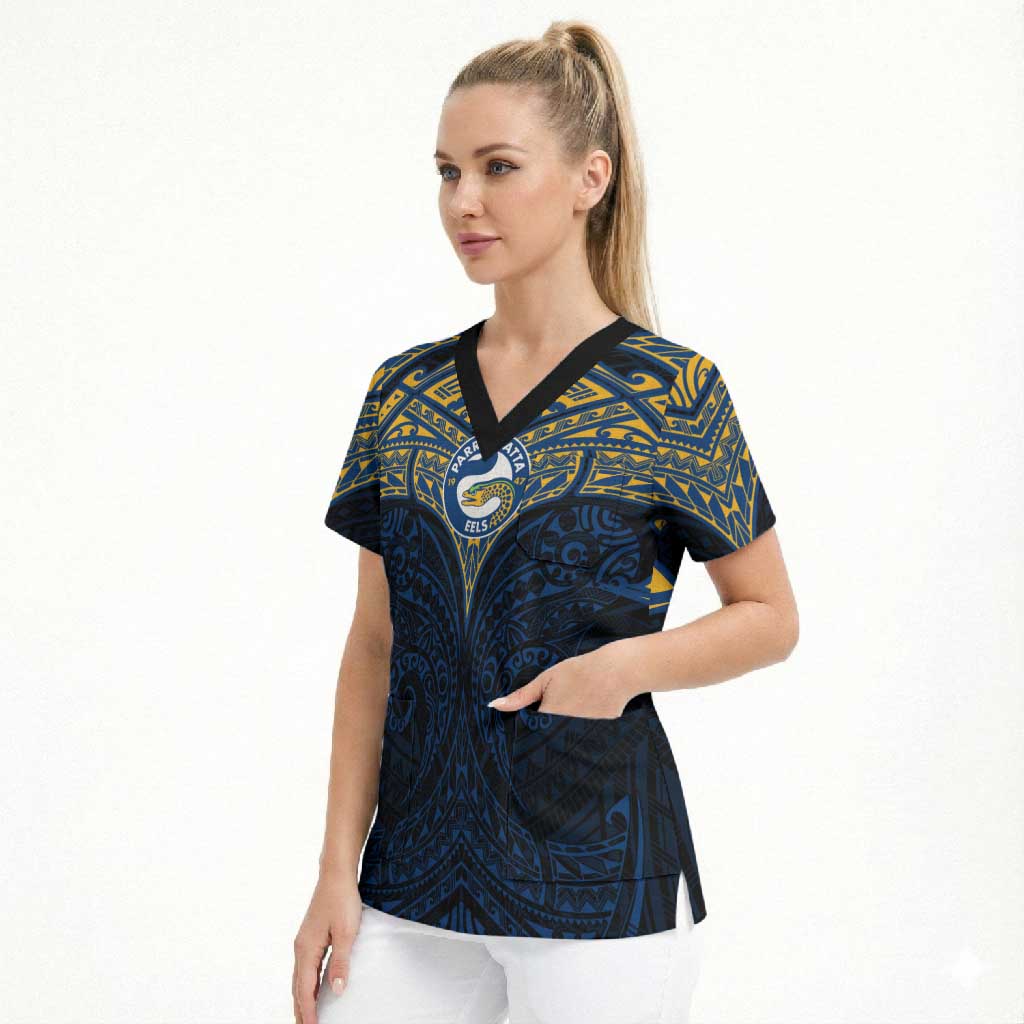 Personalized Parramatta Eels Scrub Top Polynesian Tribal Pattern Style