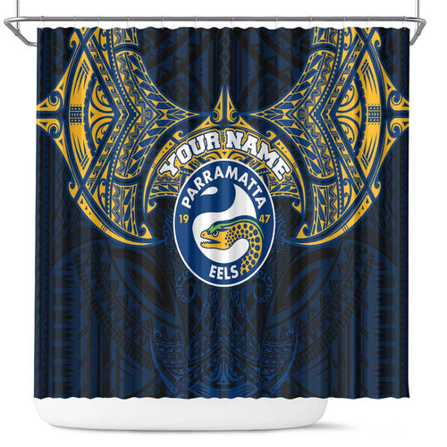 Personalized Parramatta Eels Shower Curtain Polynesian Tribal Pattern Style