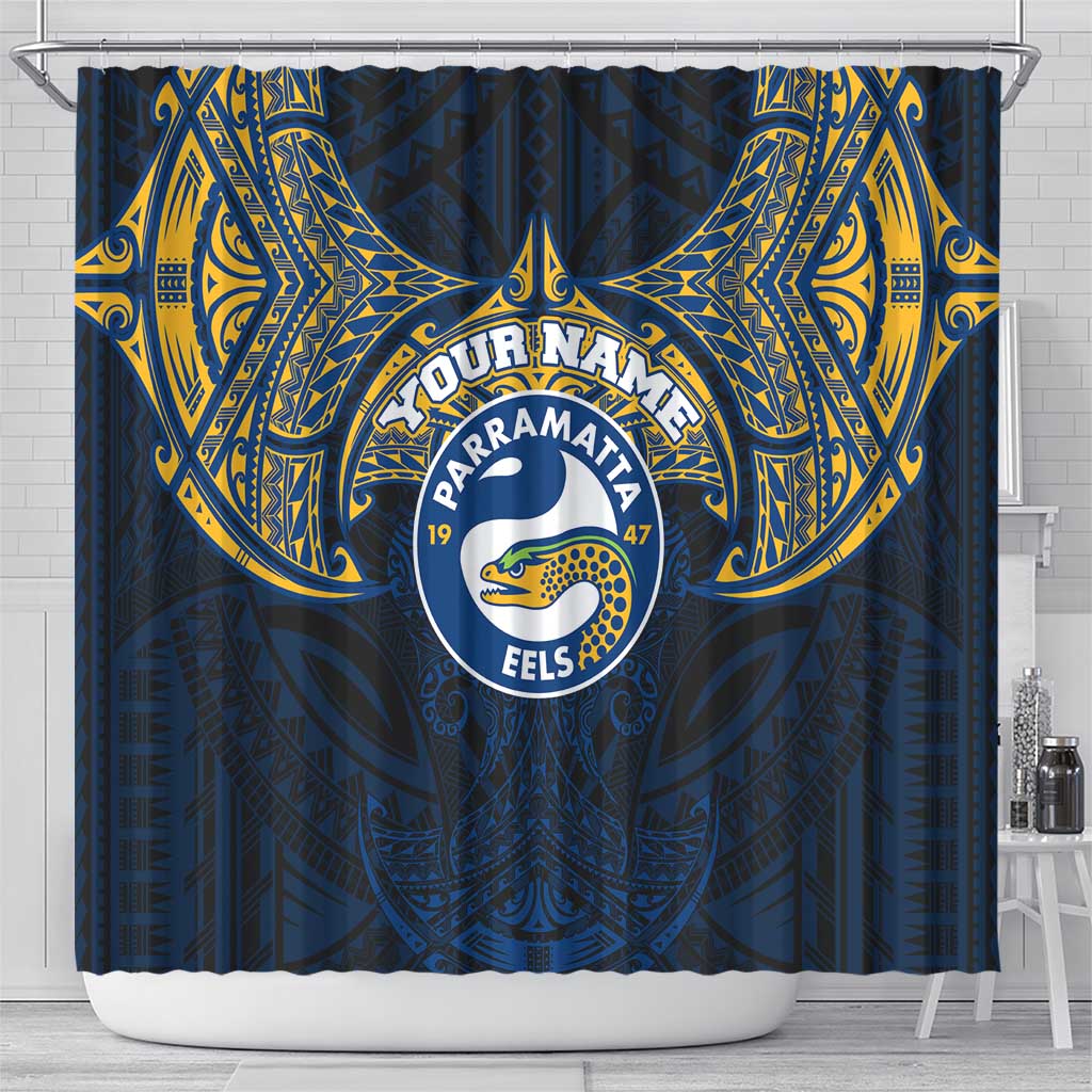 Personalized Parramatta Eels Shower Curtain Polynesian Tribal Pattern Style