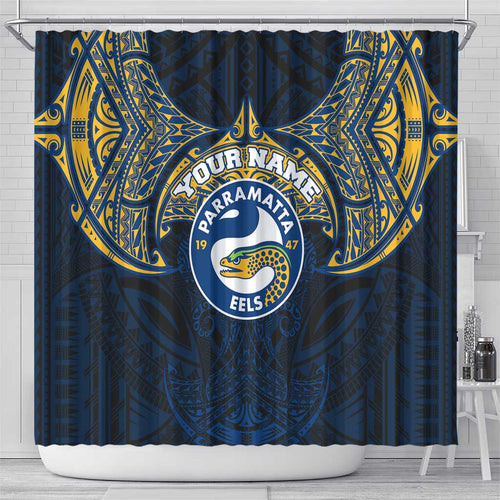 Personalized Parramatta Eels Shower Curtain Polynesian Tribal Pattern Style