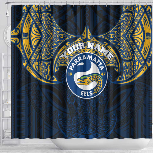 Personalized Parramatta Eels Shower Curtain Polynesian Tribal Pattern Style