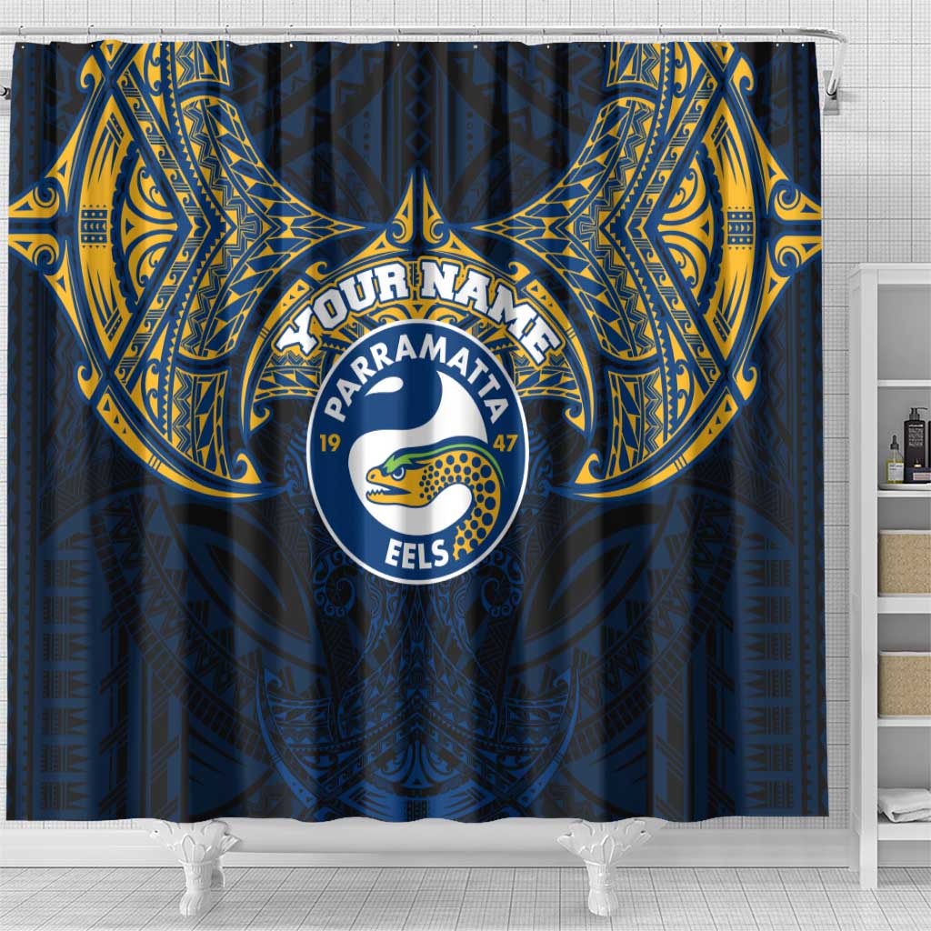 Personalized Parramatta Eels Shower Curtain Polynesian Tribal Pattern Style