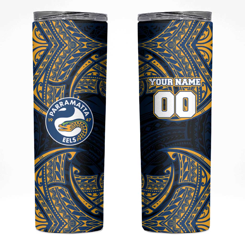 Personalized Parramatta Eels Skinny Tumbler Polynesian Tribal Pattern Style