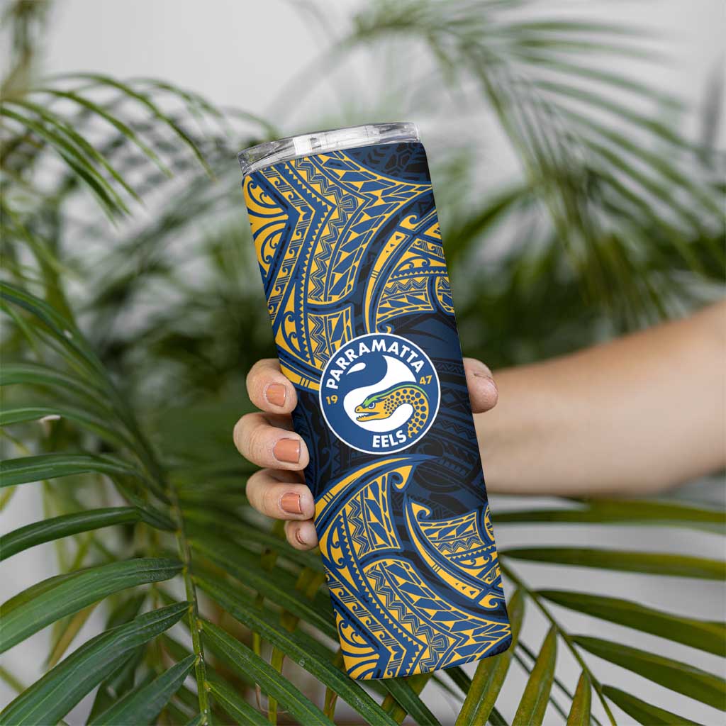 Personalized Parramatta Eels Skinny Tumbler Polynesian Tribal Pattern Style