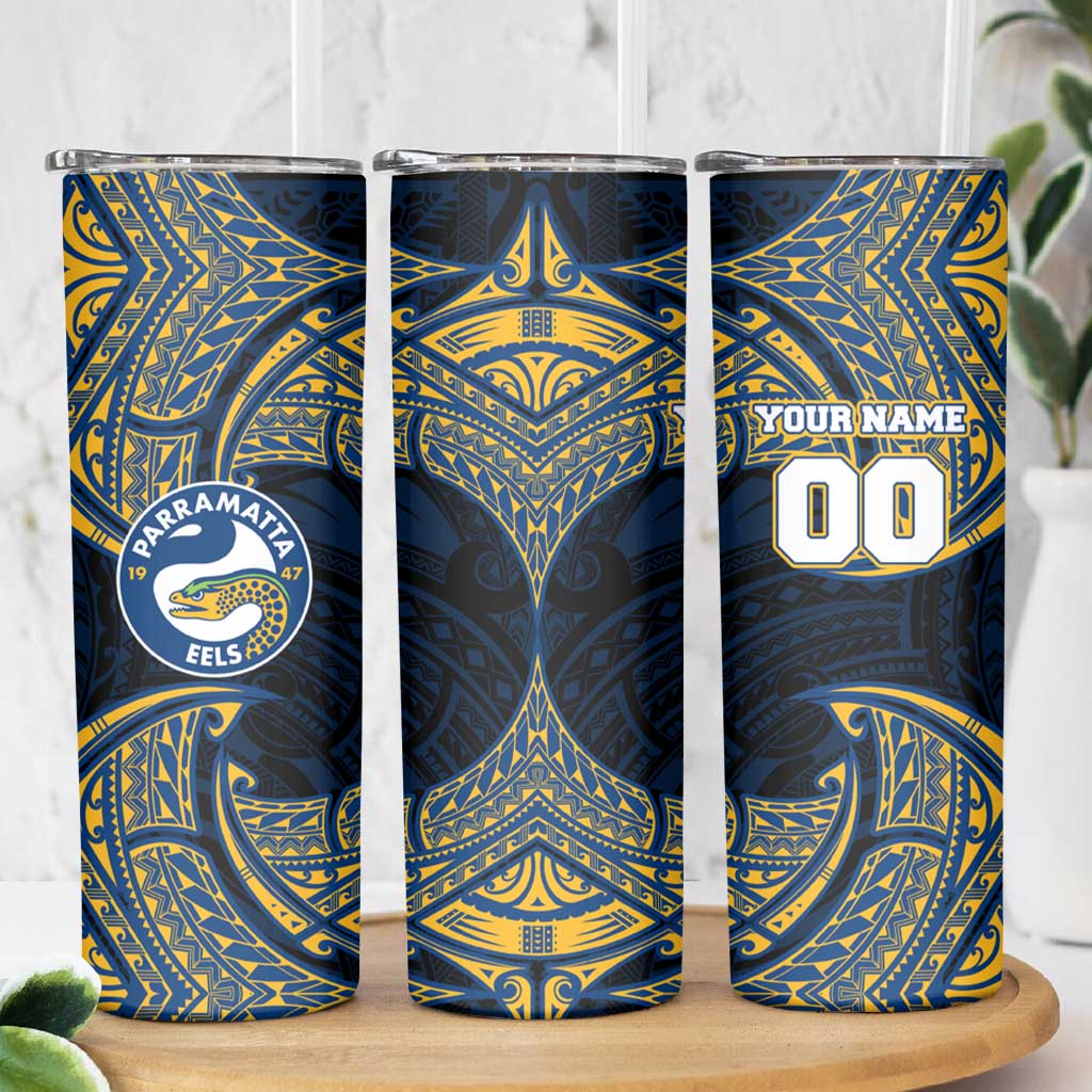 Personalized Parramatta Eels Skinny Tumbler Polynesian Tribal Pattern Style