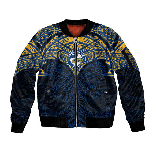 Personalized Parramatta Eels Sleeve Zip Bomber Jacket Polynesian Tribal Pattern Style