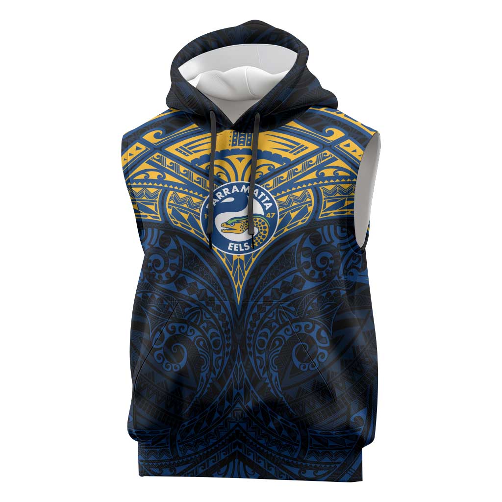 Personalized Parramatta Eels Sleeveless Hoodie Polynesian Tribal Pattern Style