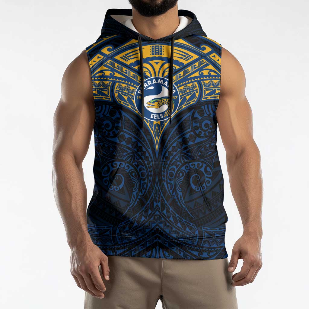 Personalized Parramatta Eels Sleeveless Hoodie Polynesian Tribal Pattern Style