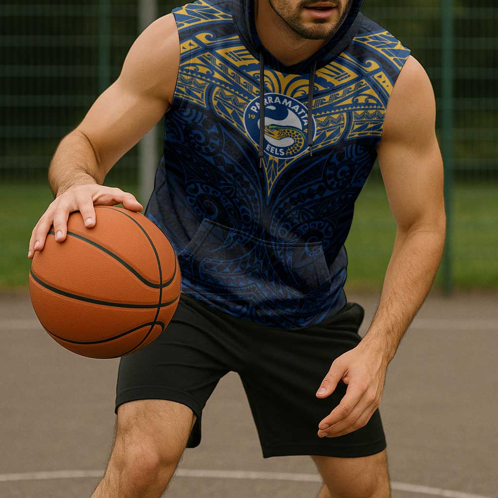 Personalized Parramatta Eels Sleeveless Hoodie Polynesian Tribal Pattern Style