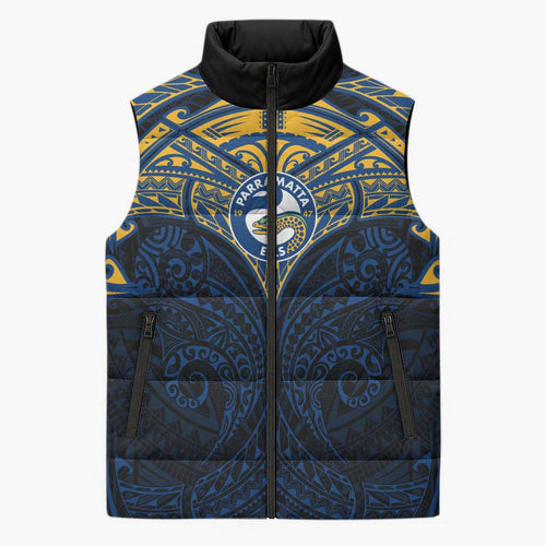 Personalized Parramatta Eels Sleeveless Puffer Jacket Polynesian Tribal Pattern Style