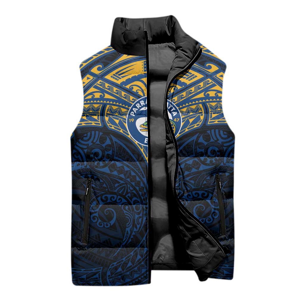 Personalized Parramatta Eels Sleeveless Puffer Jacket Polynesian Tribal Pattern Style