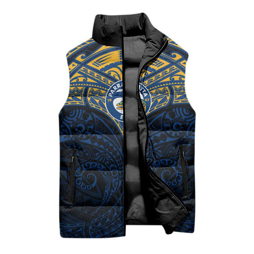 Personalized Parramatta Eels Sleeveless Puffer Jacket Polynesian Tribal Pattern Style