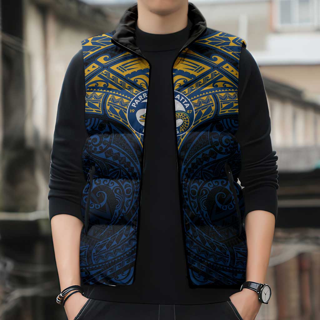 Personalized Parramatta Eels Sleeveless Puffer Jacket Polynesian Tribal Pattern Style