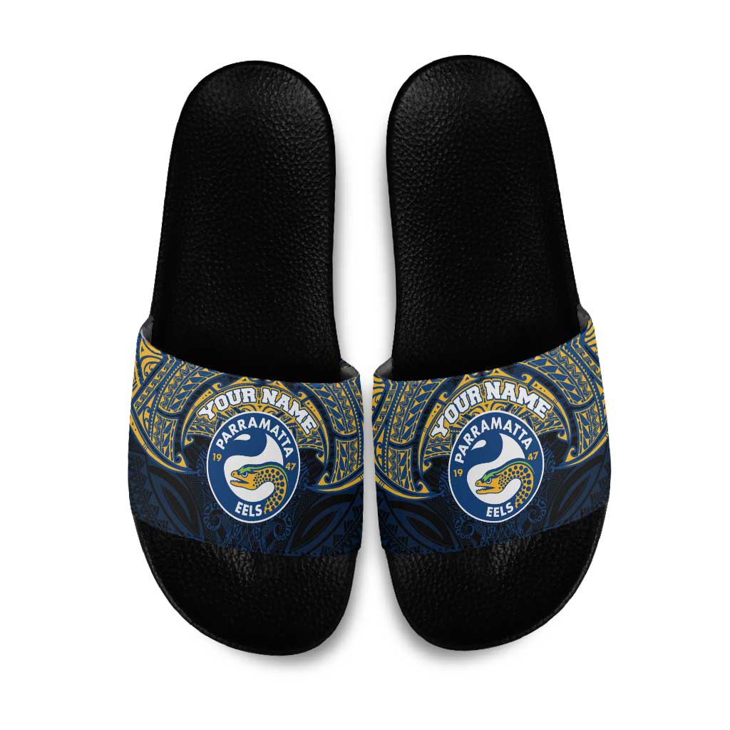 Personalized Parramatta Eels Slide Sandals Polynesian Tribal Pattern Style
