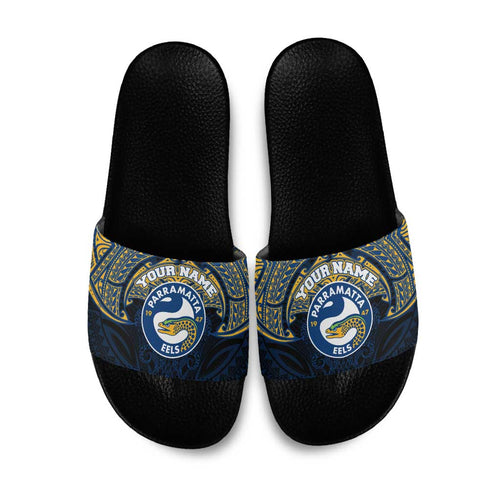 Personalized Parramatta Eels Slide Sandals Polynesian Tribal Pattern Style