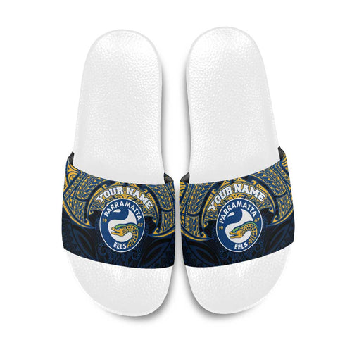 Personalized Parramatta Eels Slide Sandals Polynesian Tribal Pattern Style