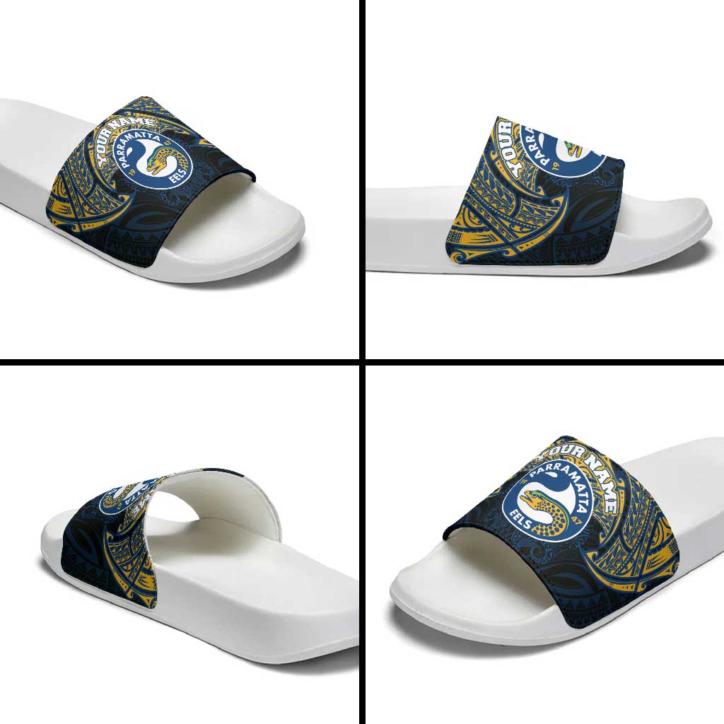 Personalized Parramatta Eels Slide Sandals Polynesian Tribal Pattern Style
