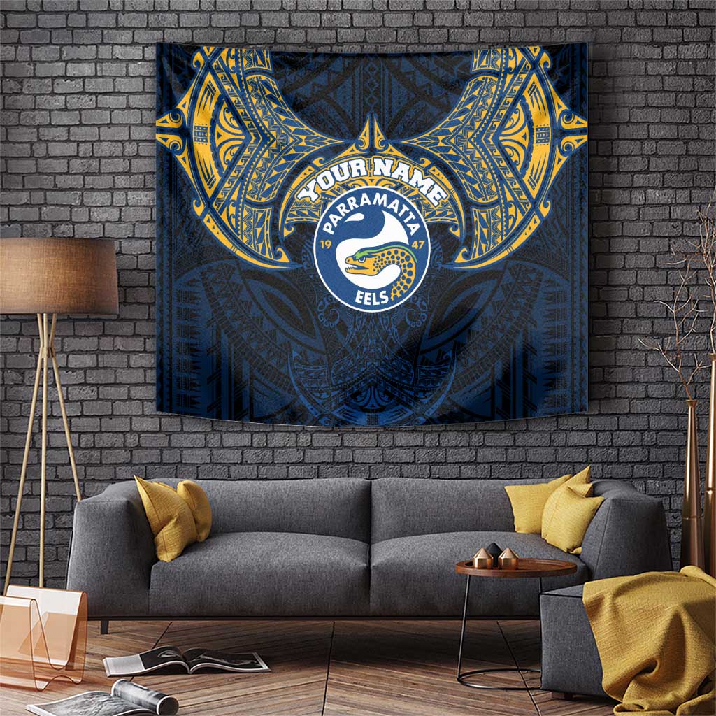 Personalized Parramatta Eels Tapestry Polynesian Tribal Pattern Style