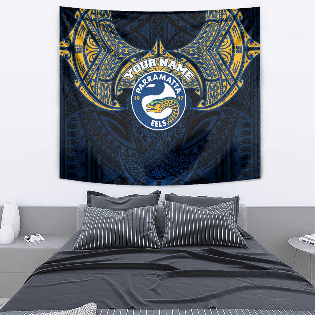 Personalized Parramatta Eels Tapestry Polynesian Tribal Pattern Style