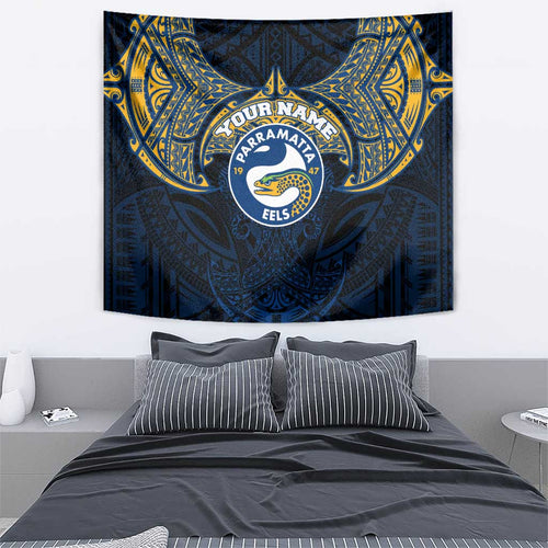 Personalized Parramatta Eels Tapestry Polynesian Tribal Pattern Style