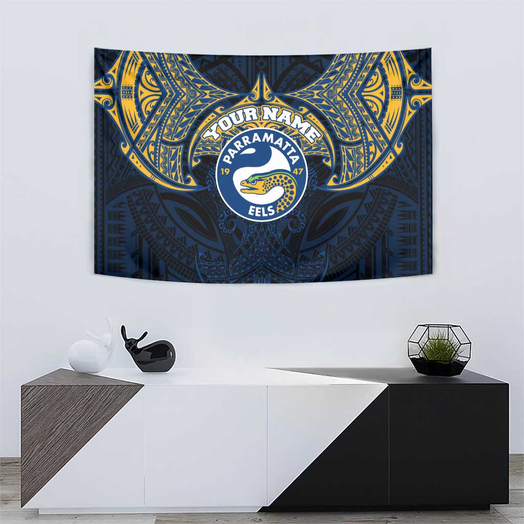 Personalized Parramatta Eels Tapestry Polynesian Tribal Pattern Style