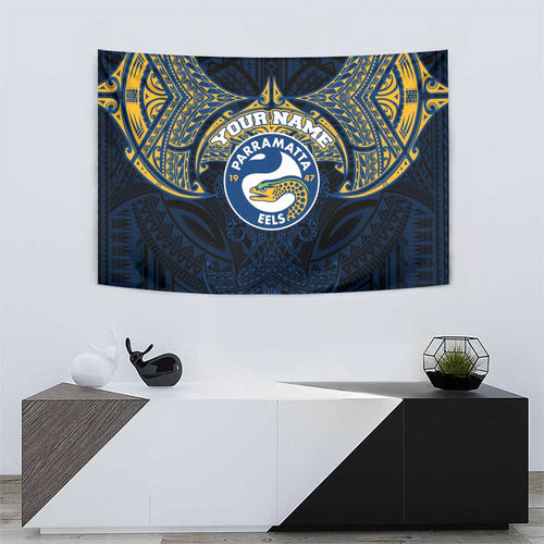 Personalized Parramatta Eels Tapestry Polynesian Tribal Pattern Style