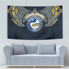 Personalized Parramatta Eels Tapestry Polynesian Tribal Pattern Style