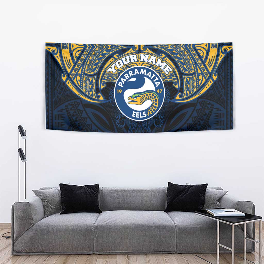 Personalized Parramatta Eels Tapestry Polynesian Tribal Pattern Style