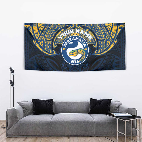 Personalized Parramatta Eels Tapestry Polynesian Tribal Pattern Style