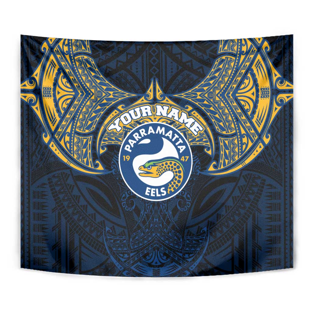 Personalized Parramatta Eels Tapestry Polynesian Tribal Pattern Style