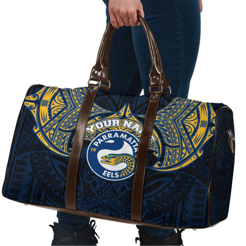 Personalized Parramatta Eels Travel Bag Polynesian Tribal Pattern Style