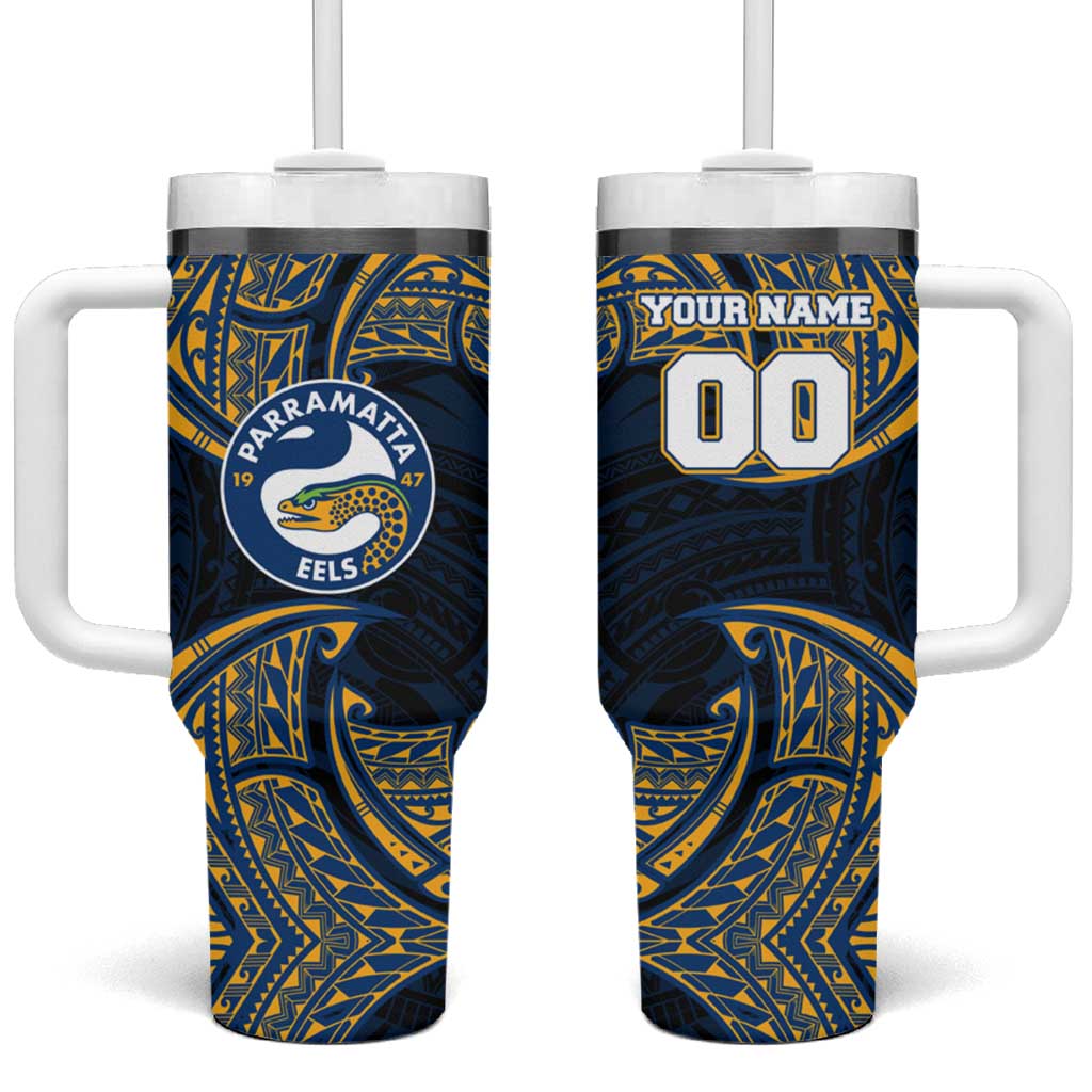Personalized Parramatta Eels Tumbler With Handle Polynesian Tribal Pattern Style