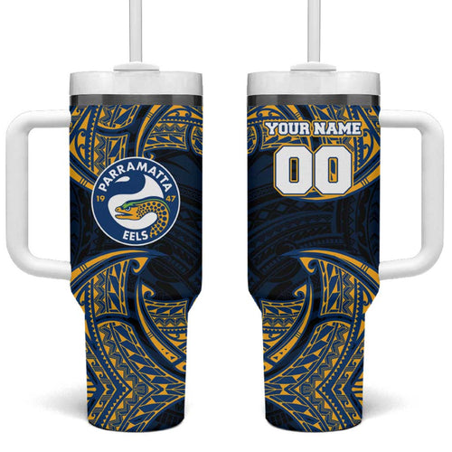 Personalized Parramatta Eels Tumbler With Handle Polynesian Tribal Pattern Style