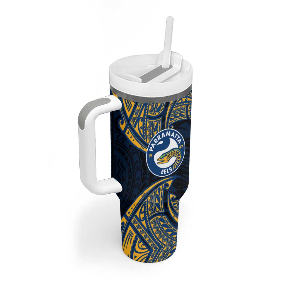 Personalized Parramatta Eels Tumbler With Handle Polynesian Tribal Pattern Style
