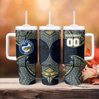 Personalized Parramatta Eels Tumbler With Handle Polynesian Tribal Pattern Style