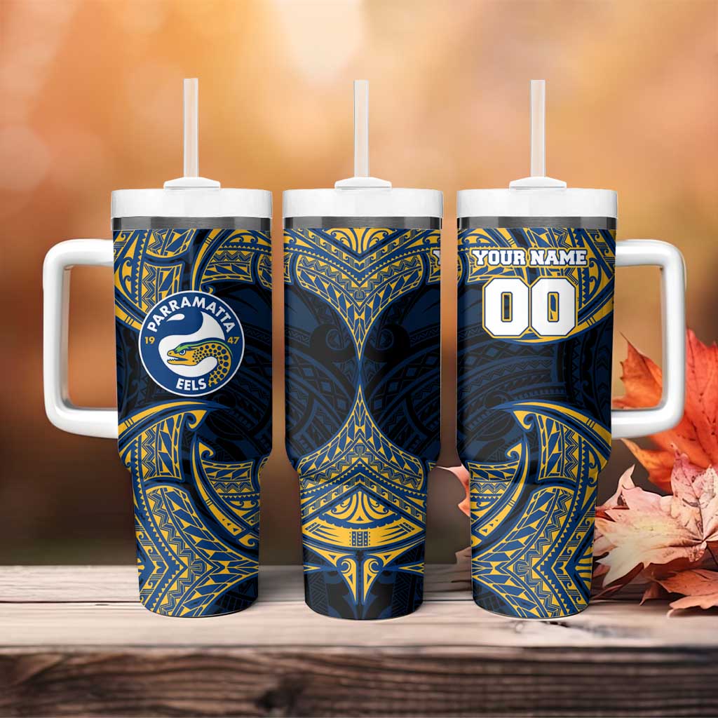 Personalized Parramatta Eels Tumbler With Handle Polynesian Tribal Pattern Style