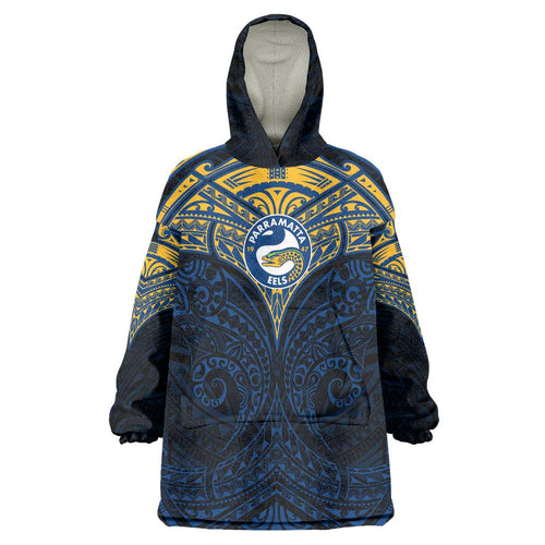 Personalized Parramatta Eels Wearable Blanket Hoodie Polynesian Tribal Pattern Style