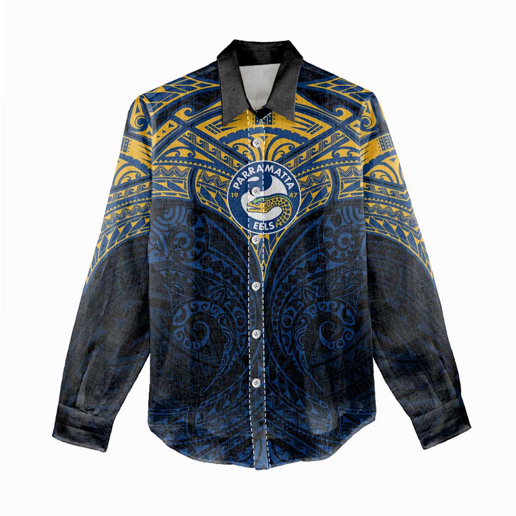 Personalized Parramatta Eels Women Casual Shirt Polynesian Tribal Pattern Style