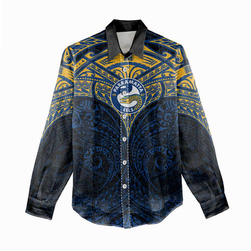 Personalized Parramatta Eels Women Casual Shirt Polynesian Tribal Pattern Style